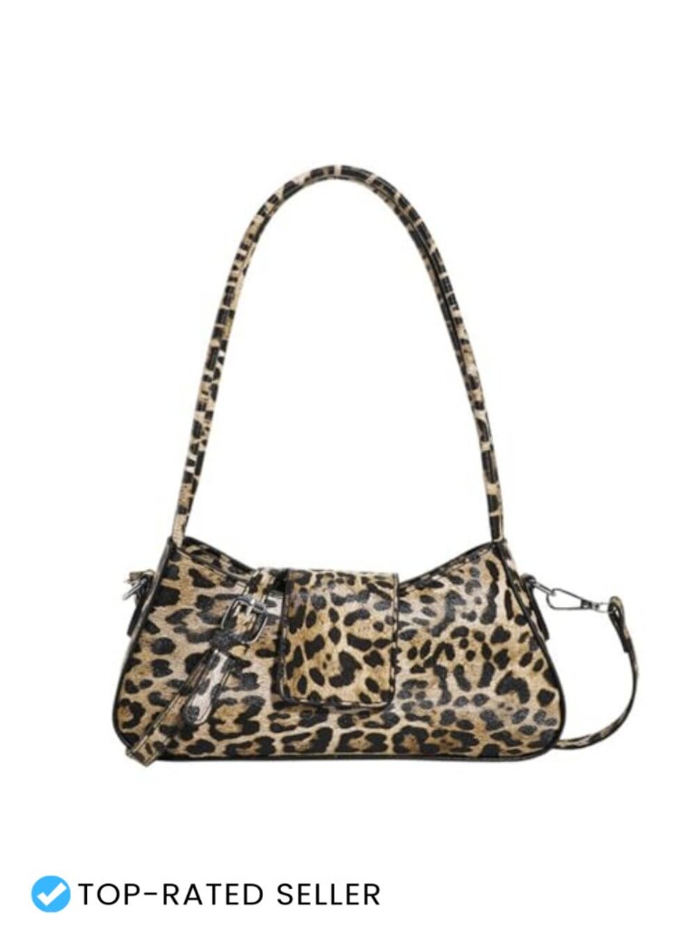 Faux Leather Leopard Print Crescent Hobo Shoulder Bag Y2K Tote Purse
